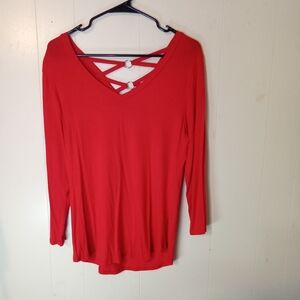 Chic Red Long Sleeve V-Neck Top